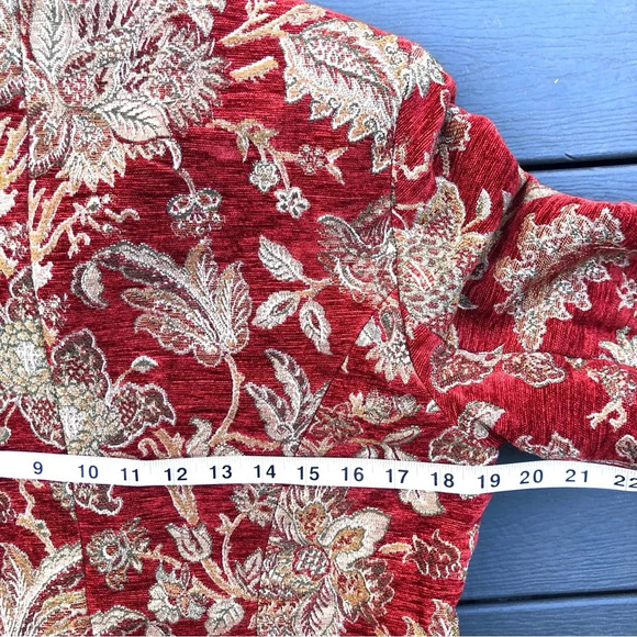 Woven Tapestry Jacket Handmade Jacquard Coat Red Floral Small Mary Lynn O’Shea - Picture 11 of 13